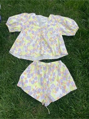 SABO 100% Cotton Abstract Pastel 2 pc Shorts Set Small